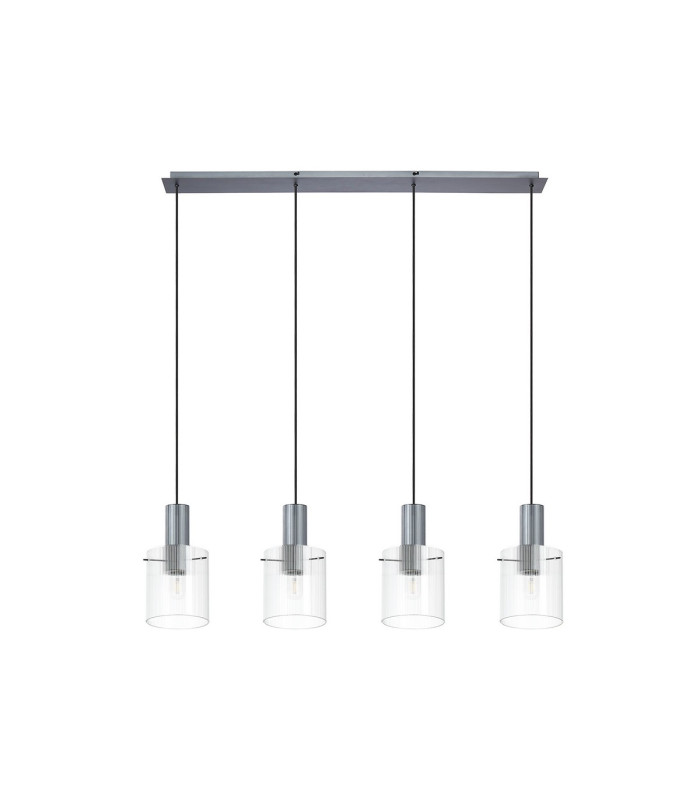 Hudson Linear Pendant 4 Light Adjustable E27 Dark Grey/Clear Narrow Line Glass-6