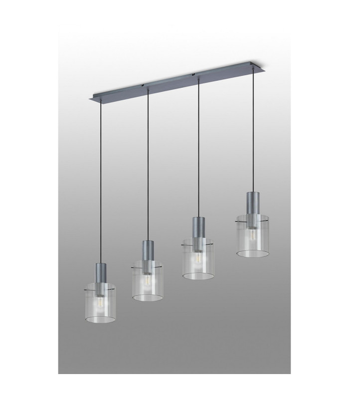 Hudson Linear Pendant 4 Light Adjustable E27 Dark Grey/Clear Narrow Line Glass-9