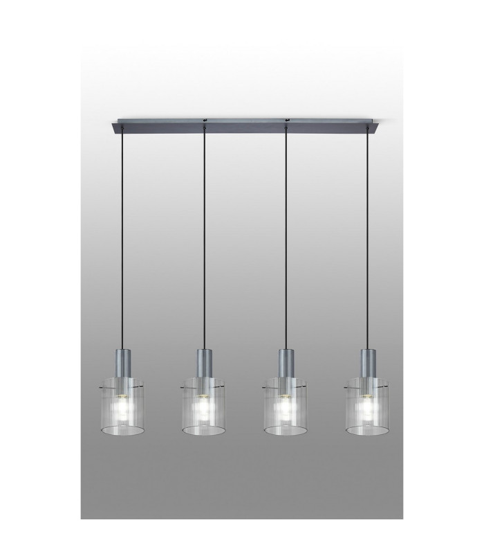 Hudson Linear Pendant 4 Light Adjustable E27 Dark Grey/Clear Narrow Line Glass-10