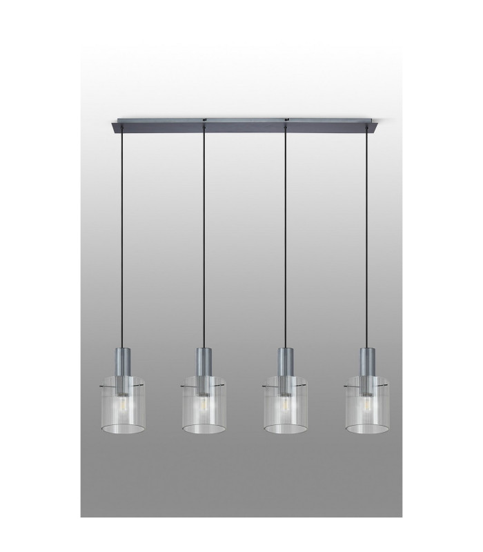 Hudson Linear Pendant 4 Light Adjustable E27 Dark Grey/Clear Narrow Line Glass-11