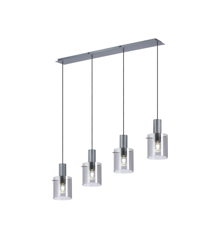 Hudson Linear Pendant 4 Light Adjustable E27 Dark Grey/Smoke Narrow Line Glass-1