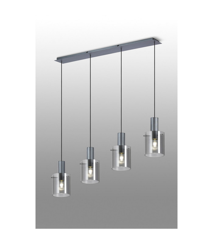 Hudson Linear Pendant 4 Light Adjustable E27 Dark Grey/Smoke Narrow Line Glass-3