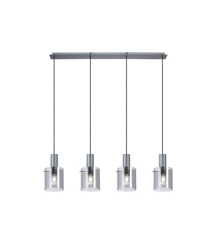 Hudson Linear Pendant 4 Light Adjustable E27 Dark Grey/Smoke Narrow Line Glass-5