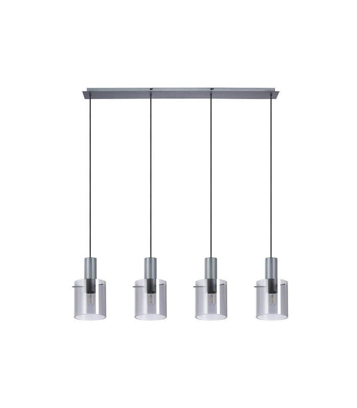 Hudson Linear Pendant 4 Light Adjustable E27 Dark Grey/Smoke Narrow Line Glass-6