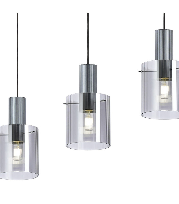 Hudson Linear Pendant 4 Light Adjustable E27 Dark Grey/Smoke Narrow Line Glass-8