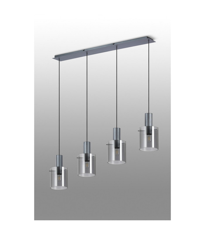 Hudson Linear Pendant 4 Light Adjustable E27 Dark Grey/Smoke Narrow Line Glass-9