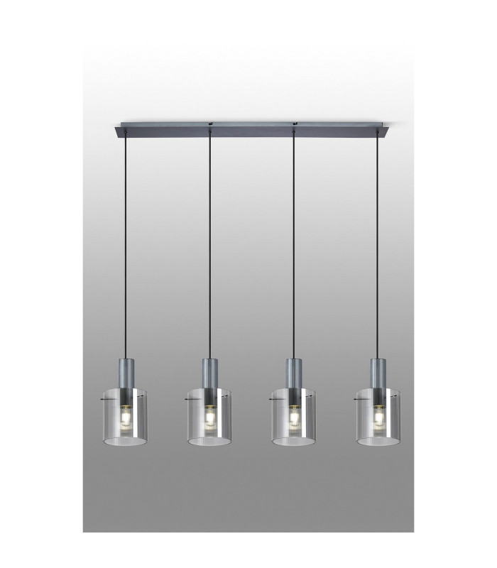 Hudson Linear Pendant 4 Light Adjustable E27 Dark Grey/Smoke Narrow Line Glass-10
