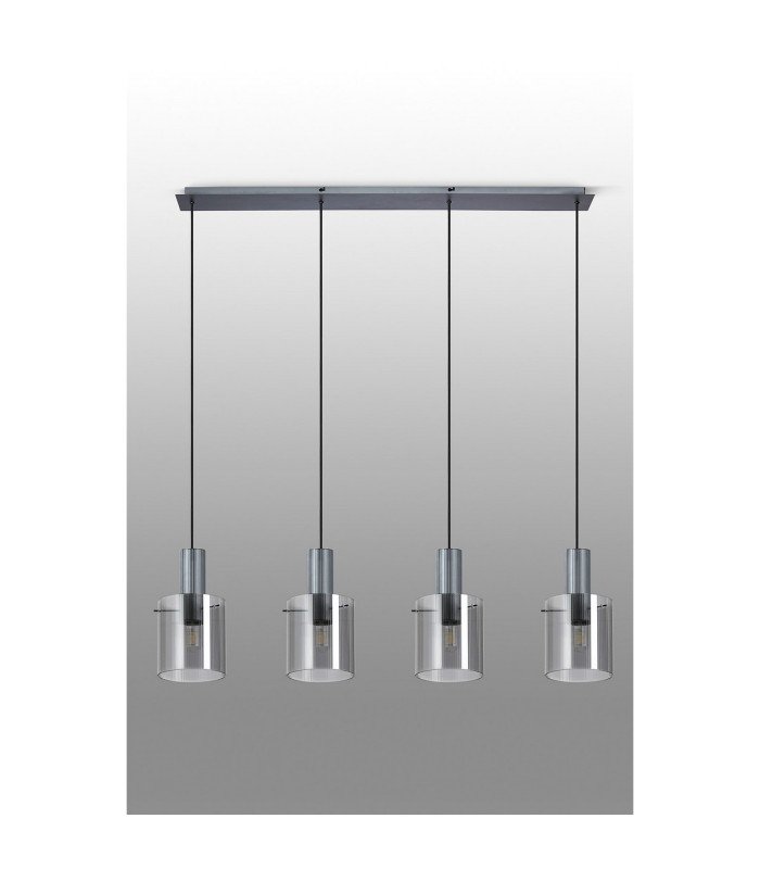 Hudson Linear Pendant 4 Light Adjustable E27 Dark Grey/Smoke Narrow Line Glass-11