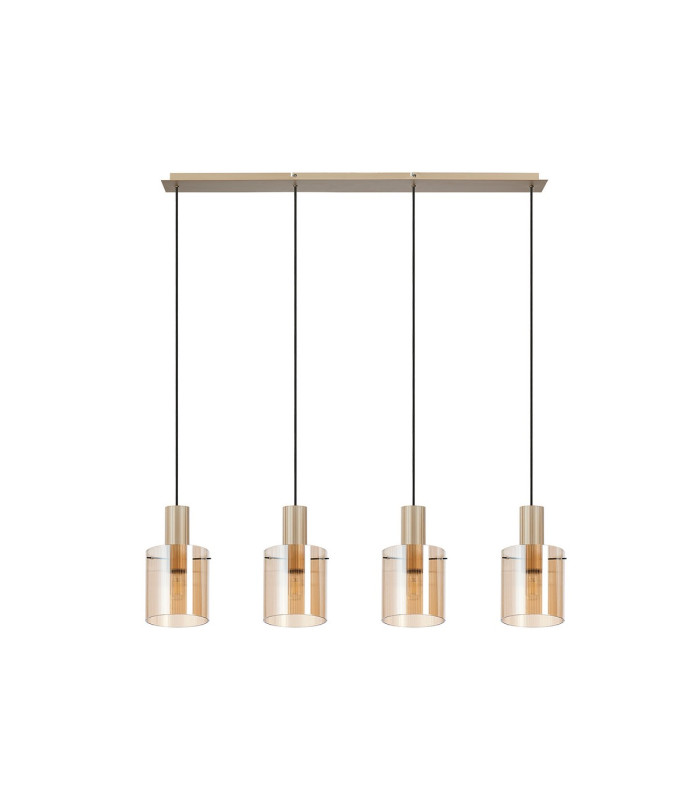 Hudson Linear Pendant 4 Light Adjustable E27 Light Gold/Amber Narrow Line Glass-6
