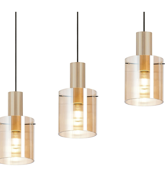 Hudson Linear Pendant 4 Light Adjustable E27 Light Gold/Amber Narrow Line Glass-8