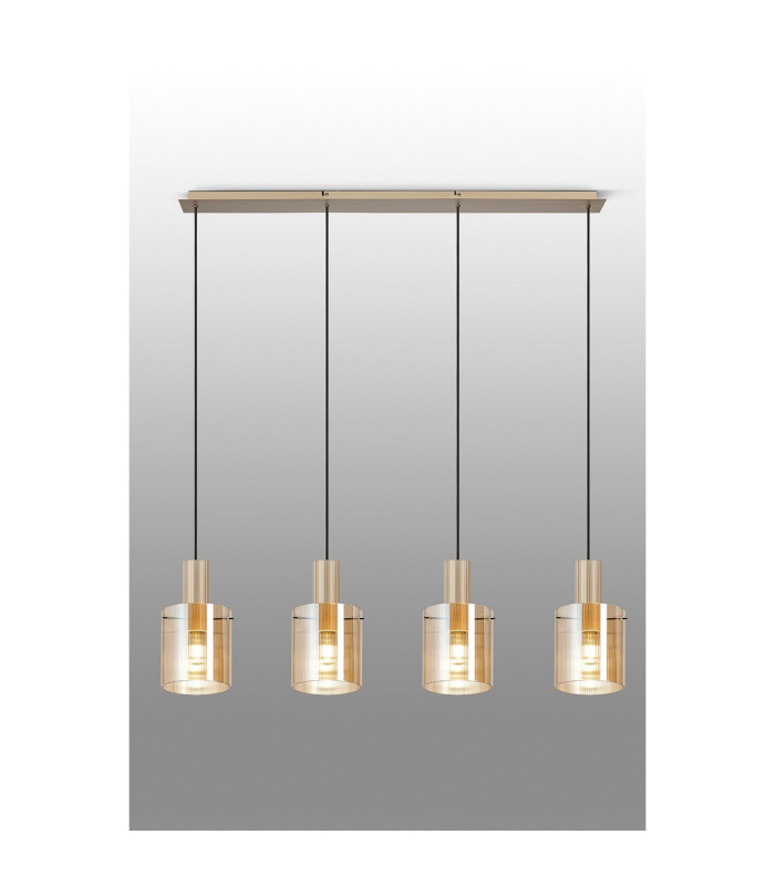 Hudson Linear Pendant 4 Light Adjustable E27 Light Gold/Amber Narrow Line Glass-10