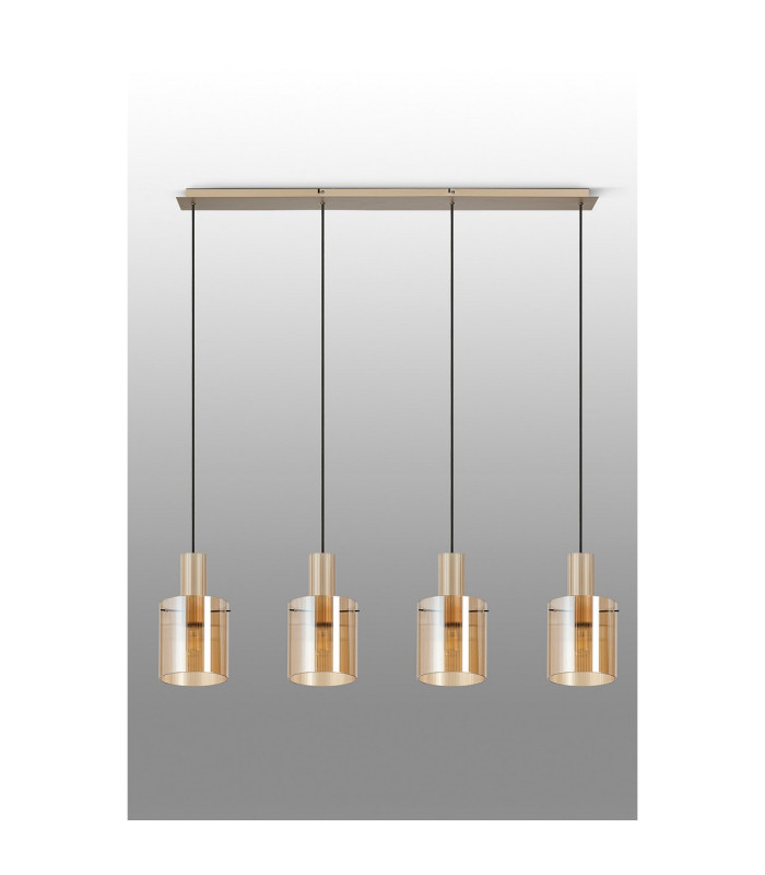 Hudson Linear Pendant 4 Light Adjustable E27 Light Gold/Amber Narrow Line Glass-11