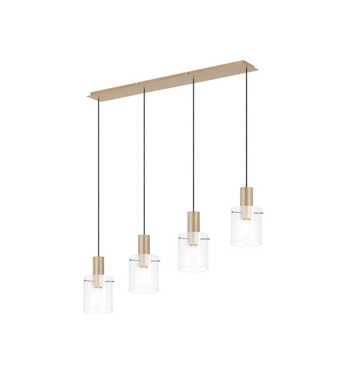Hudson Linear Pendant 4 Light Adjustable E27 Light Gold/Clear Narrow Line Glass-1