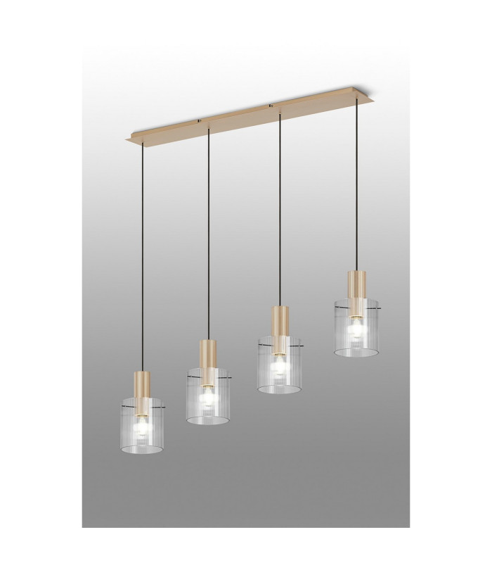 Hudson Linear Pendant 4 Light Adjustable E27 Light Gold/Clear Narrow Line Glass-3