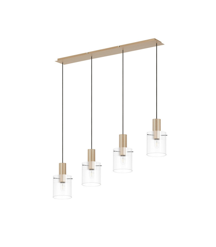 Hudson Linear Pendant 4 Light Adjustable E27 Light Gold/Clear Narrow Line Glass-4