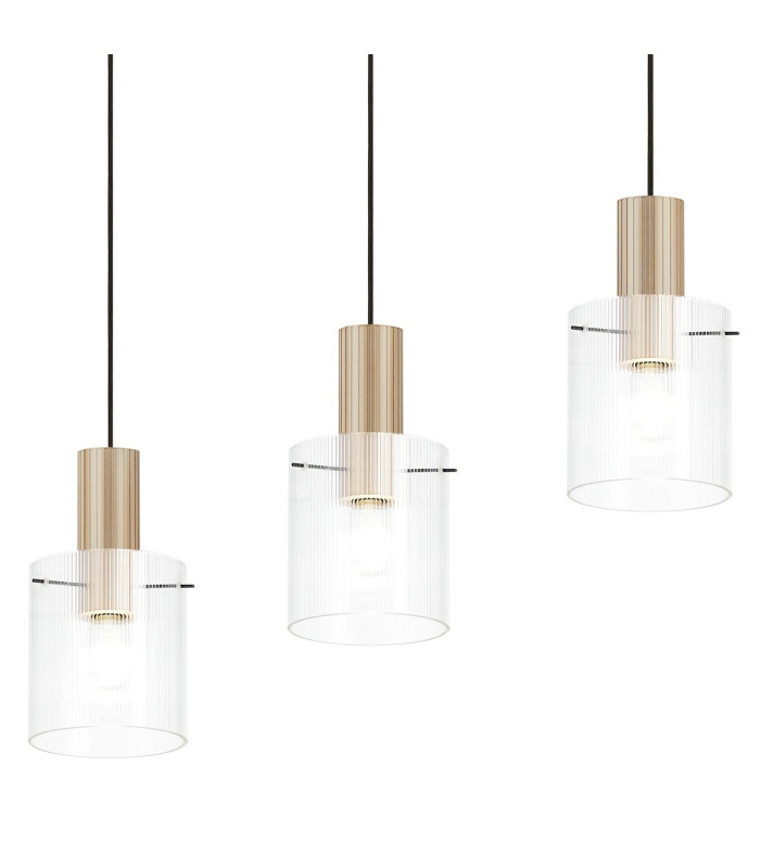 Hudson Linear Pendant 4 Light Adjustable E27 Light Gold/Clear Narrow Line Glass-8