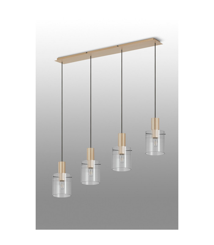 Hudson Linear Pendant 4 Light Adjustable E27 Light Gold/Clear Narrow Line Glass-9