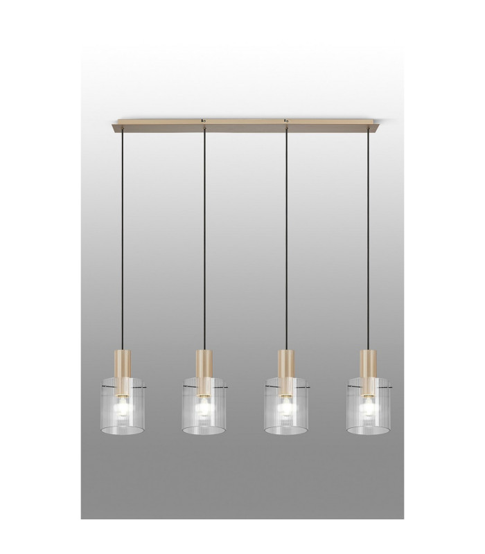 Hudson Linear Pendant 4 Light Adjustable E27 Light Gold/Clear Narrow Line Glass-10
