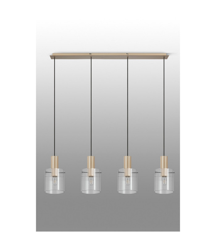 Hudson Linear Pendant 4 Light Adjustable E27 Light Gold/Clear Narrow Line Glass-11