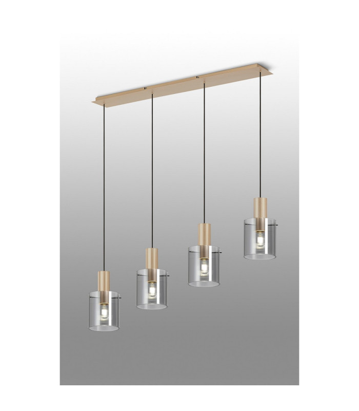 Hudson Linear Pendant 4 Light Adjustable E27 Light Gold/Smoke Narrow Line Glass-3