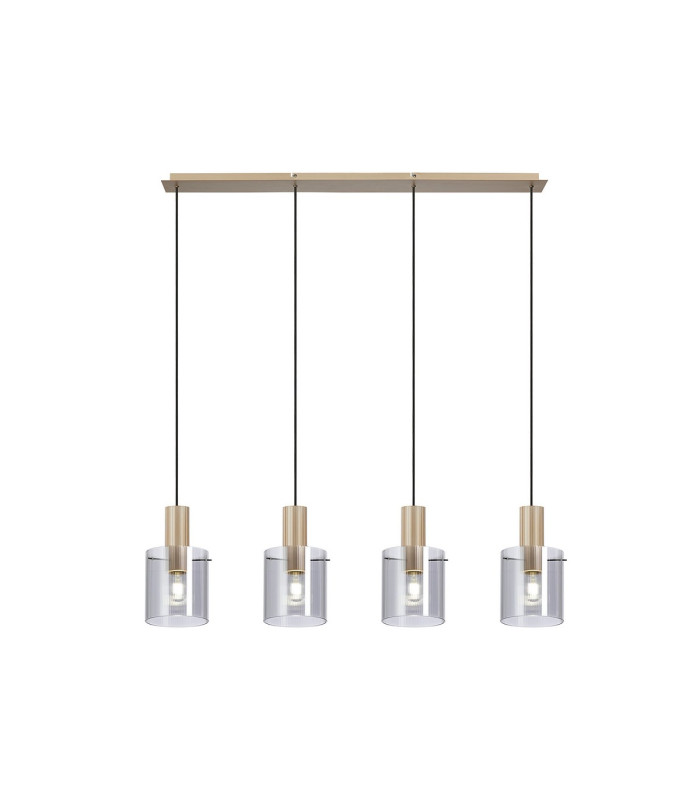 Hudson Linear Pendant 4 Light Adjustable E27 Light Gold/Smoke Narrow Line Glass-5