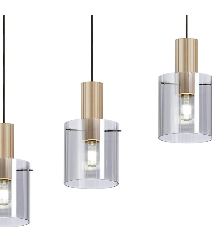 Hudson Linear Pendant 4 Light Adjustable E27 Light Gold/Smoke Narrow Line Glass-8