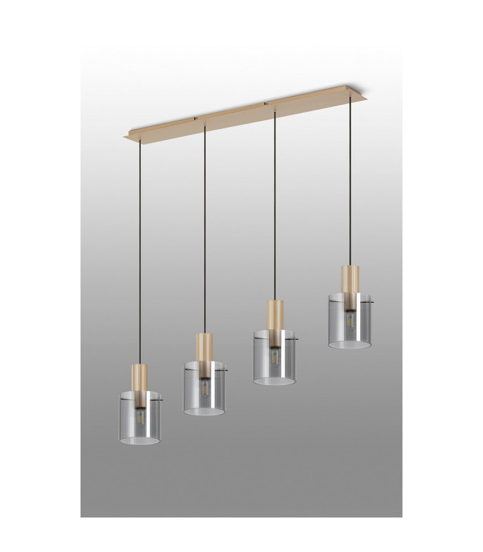 Hudson Linear Pendant 4 Light Adjustable E27 Light Gold/Smoke Narrow Line Glass-9
