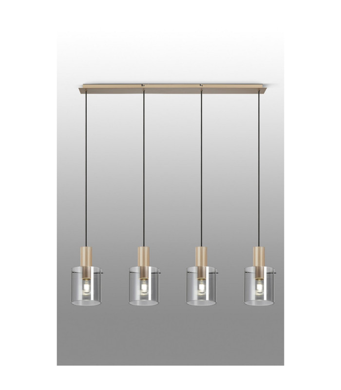 Hudson Linear Pendant 4 Light Adjustable E27 Light Gold/Smoke Narrow Line Glass-10