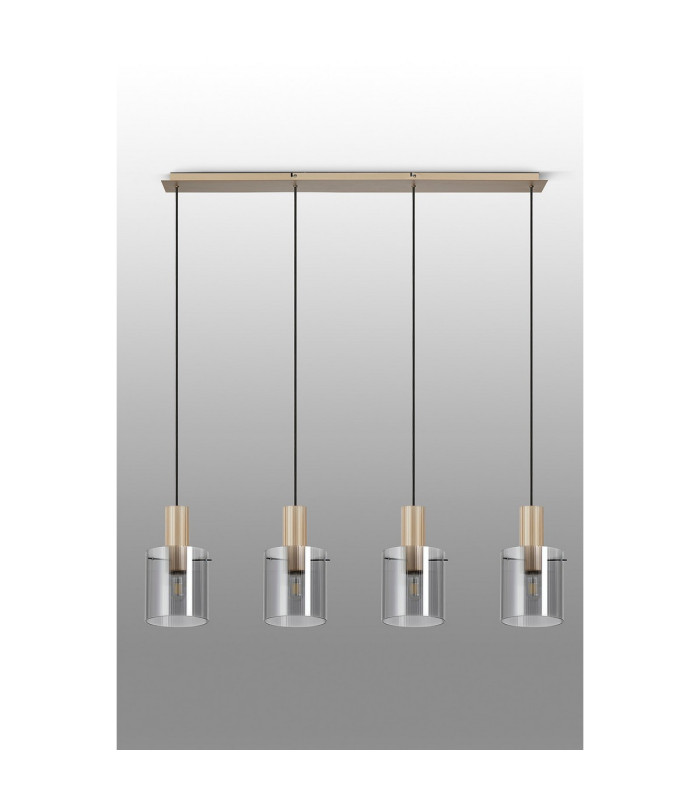 Hudson Linear Pendant 4 Light Adjustable E27 Light Gold/Smoke Narrow Line Glass-11