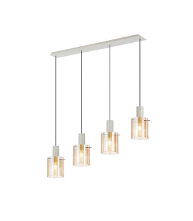 Hudson Linear Pendant 4 Light Adjustable E27 Beige Stone/Amber Wide Line Glass-1