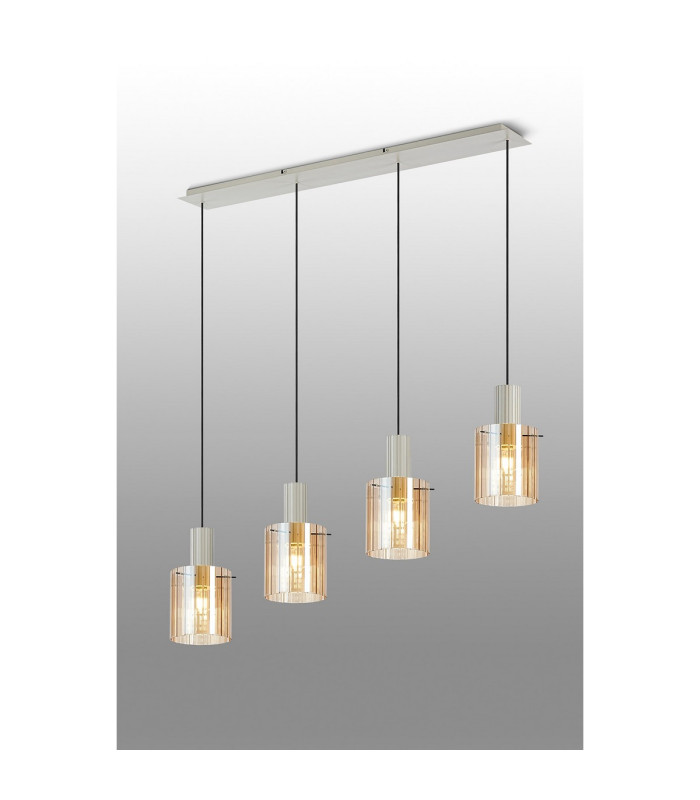 Hudson Linear Pendant 4 Light Adjustable E27 Beige Stone/Amber Wide Line Glass-3