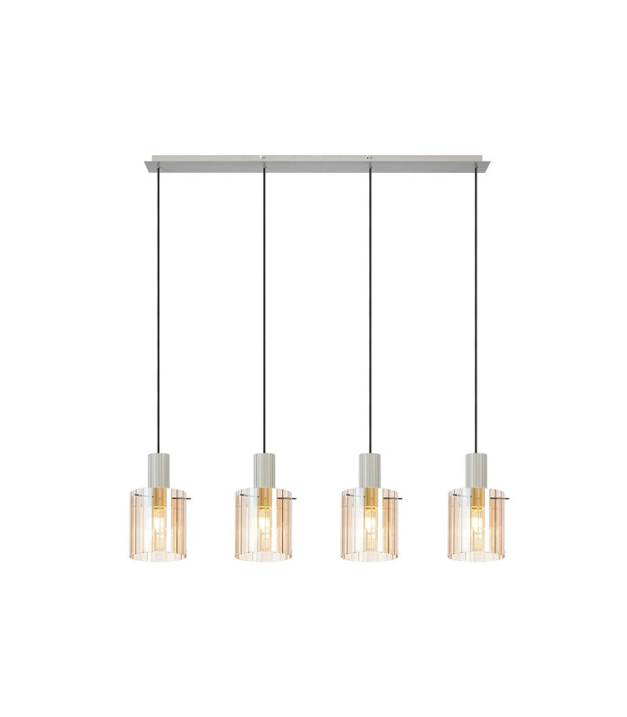 Hudson Linear Pendant 4 Light Adjustable E27 Beige Stone/Amber Wide Line Glass-5