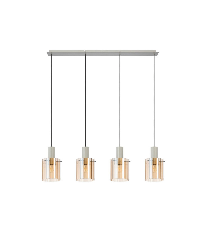 Hudson Linear Pendant 4 Light Adjustable E27 Beige Stone/Amber Wide Line Glass-6