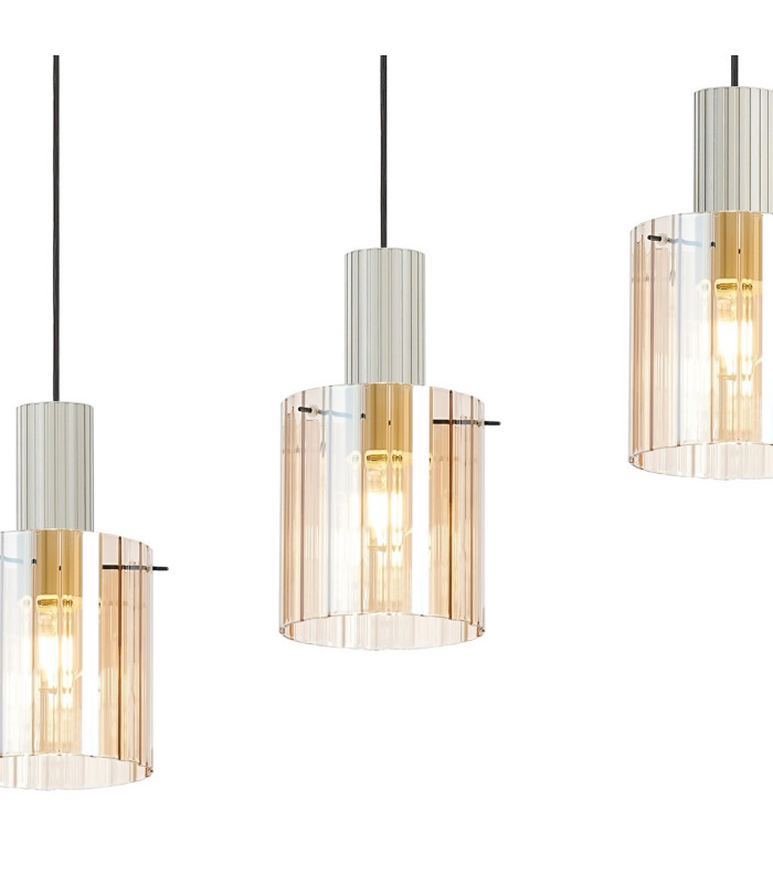 Hudson Linear Pendant 4 Light Adjustable E27 Beige Stone/Amber Wide Line Glass-8