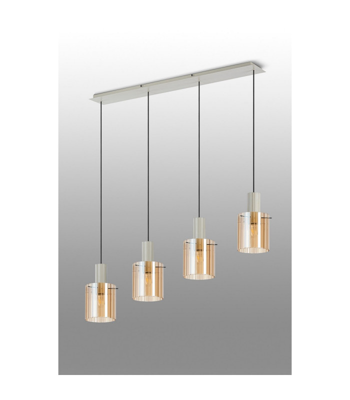 Hudson Linear Pendant 4 Light Adjustable E27 Beige Stone/Amber Wide Line Glass-9