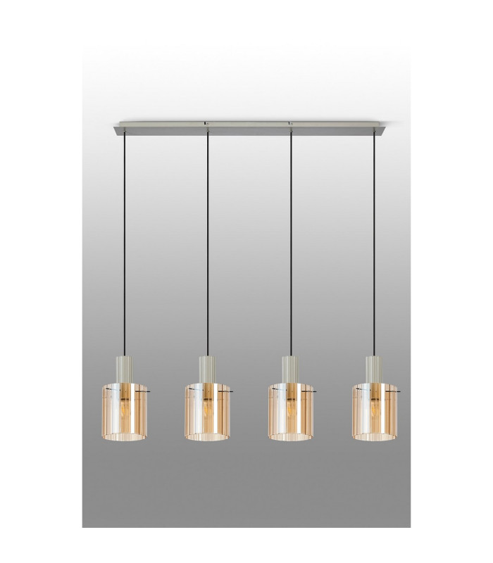 Hudson Linear Pendant 4 Light Adjustable E27 Beige Stone/Amber Wide Line Glass-11