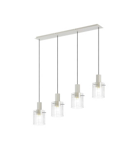 Hudson Linear Pendant 4 Light Adjustable E27 Beige Stone/Clear Wide Line Glass-1
