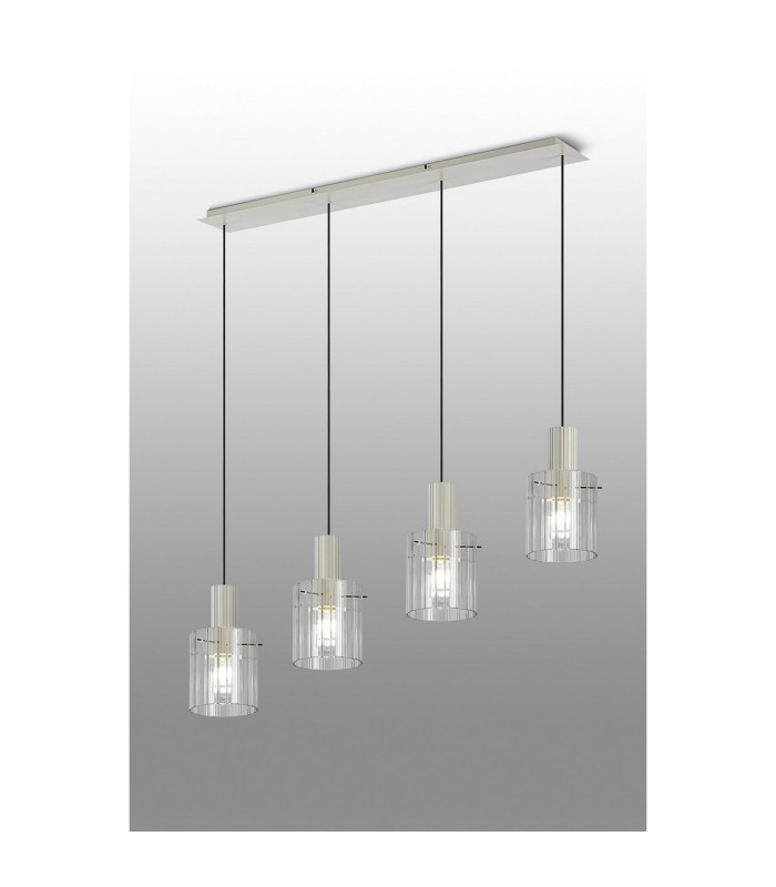 Hudson Linear Pendant 4 Light Adjustable E27 Beige Stone/Clear Wide Line Glass-3