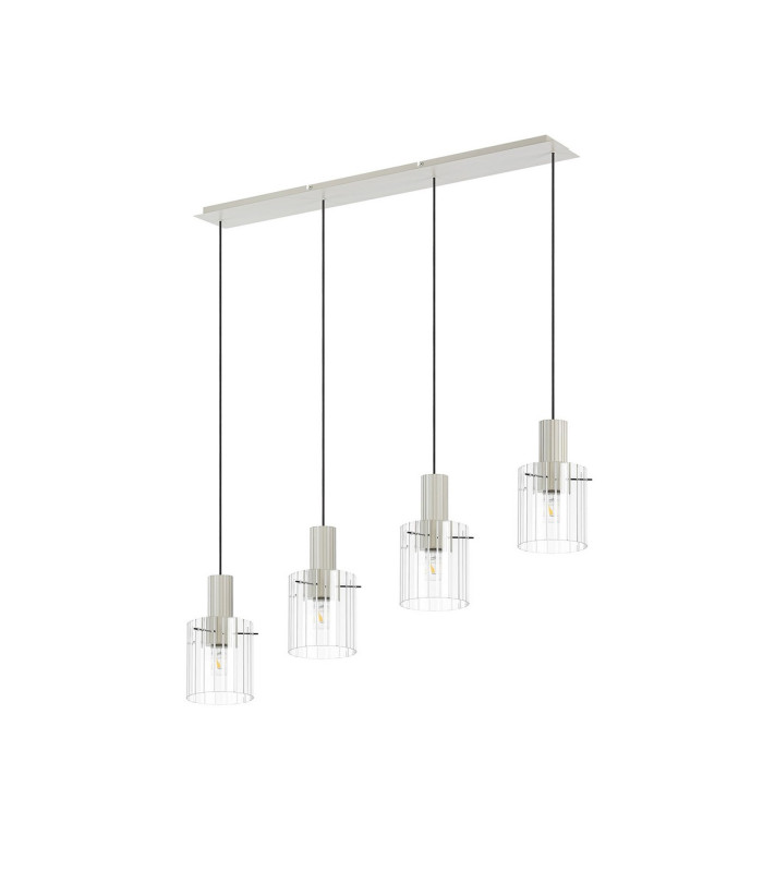Hudson Linear Pendant 4 Light Adjustable E27 Beige Stone/Clear Wide Line Glass-4