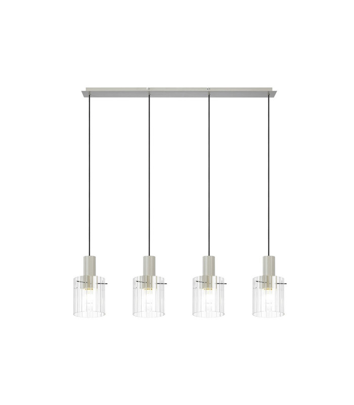 Hudson Linear Pendant 4 Light Adjustable E27 Beige Stone/Clear Wide Line Glass-5