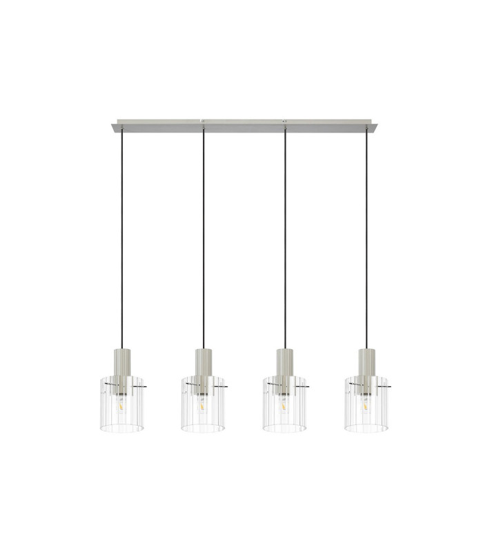 Hudson Linear Pendant 4 Light Adjustable E27 Beige Stone/Clear Wide Line Glass-6