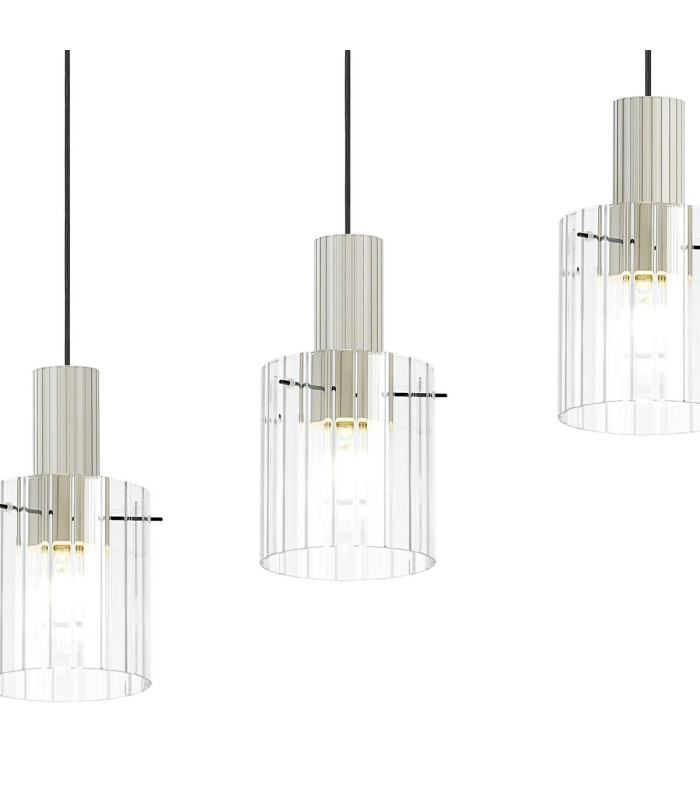 Hudson Linear Pendant 4 Light Adjustable E27 Beige Stone/Clear Wide Line Glass-8