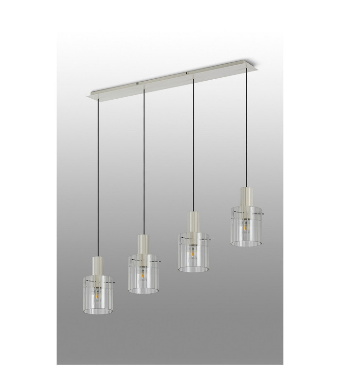 Hudson Linear Pendant 4 Light Adjustable E27 Beige Stone/Clear Wide Line Glass-9