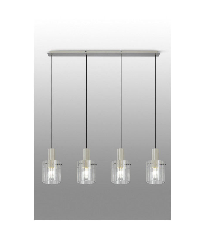 Hudson Linear Pendant 4 Light Adjustable E27 Beige Stone/Clear Wide Line Glass-10