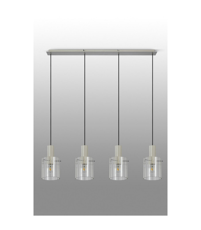Hudson Linear Pendant 4 Light Adjustable E27 Beige Stone/Clear Wide Line Glass-11