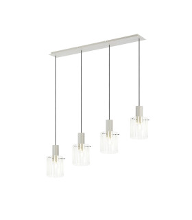 Hudson Linear Pendant 4 Light Adjustable E27 Beige Stone/Frosted/Clear Wide Line Glass-1