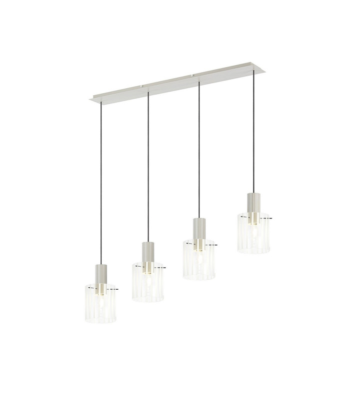 Hudson Linear Pendant 4 Light Adjustable E27 Beige Stone/Frosted/Clear Wide Line Glass-1