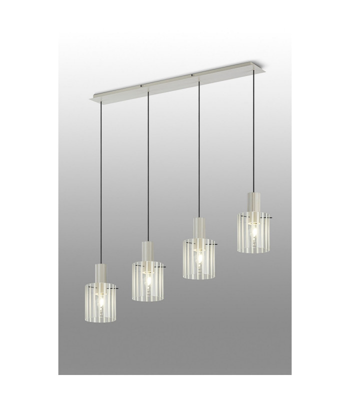 Hudson Linear Pendant 4 Light Adjustable E27 Beige Stone/Frosted/Clear Wide Line Glass-3
