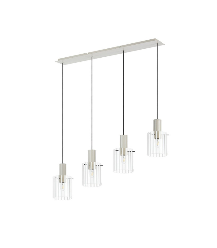 Hudson Linear Pendant 4 Light Adjustable E27 Beige Stone/Frosted/Clear Wide Line Glass-4