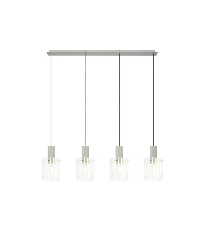 Hudson Linear Pendant 4 Light Adjustable E27 Beige Stone/Frosted/Clear Wide Line Glass-5